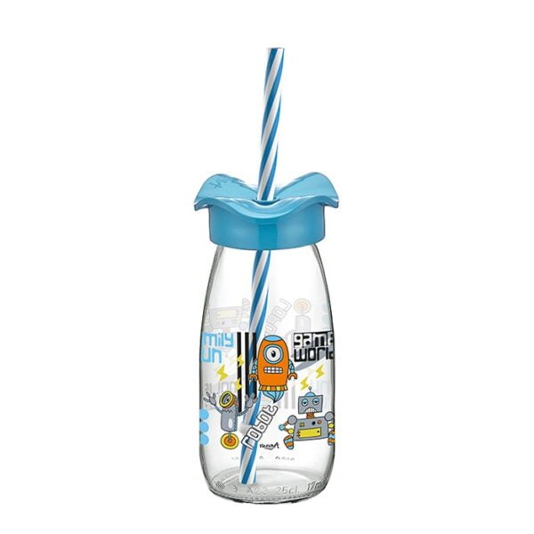 Sticla apa, RENGA, Firfir, 250ml, Sticla, Cu capac, Plastic, Culori in asortiment