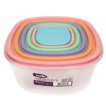 SET CUTIE PLASTIC PATRATE CU CAPAC 6BUC 1360/S