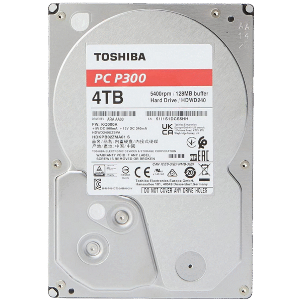 3.5" HDD  4.0TB -SATA- 128MB Toshiba P300 Desktop PC "HDWD240UZSVA", SMR