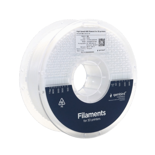 Filament pentru imprimantă 3D Gembird 3DP-ABS1.75HY-01-W, ABS, Alb, 1.75 mm, 1kg