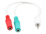 Audio Adaptor Cablexpert CCA-417W, 3.5mm 4-pin (M) - 2x 3.5mm 3-pin (F), 0,2m, Alb