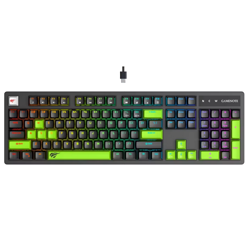 036fadaf-3609-4e4c-85d5-7ebf52580f05 Gaming Keyboard Havit KB893L, Mechanical, Tacticle SW, 104 Keys, Fn keys, RGB, 1.8m, USB, EN, Black/ - Image 1