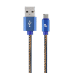 Blister MicroUSB/USB2.0,  1.0 m, Cablexpert Cotton Braided Blue Jeans, CC-USB2J-AMmBM-1M-BL