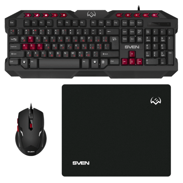 Set Tastatură + Mouse + Mouse Pad SVEN GS-9200, Cu fir, Negru/Rosu