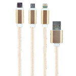 Cablu încărcare și sincronizare Cablexpert CC-USB2-AM31-1M-G, USB Type-A/Micro USB, Type-C, Lighting, 1m, Auriu