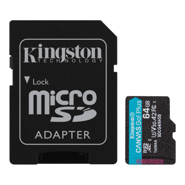..64GB MicroSD (Class 10) UHS-I (U3) +SD adapter, Kingston Canvas Go! Plus Gen 4 "SDCG4/64GB" (R:200