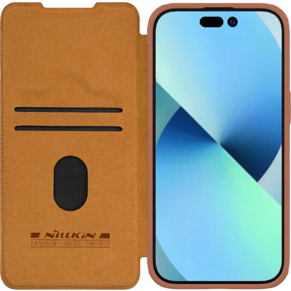 Husă tip carte Nillkin iPhone 15 Plus - Qin Pro, Maro