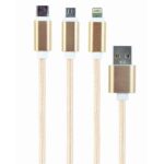 Cablu încărcare și sincronizare Cablexpert CC-USB2-AM31-1M-G, USB Type-A/Micro USB, Type-C, Lighting, 1m, Auriu - imagine 3